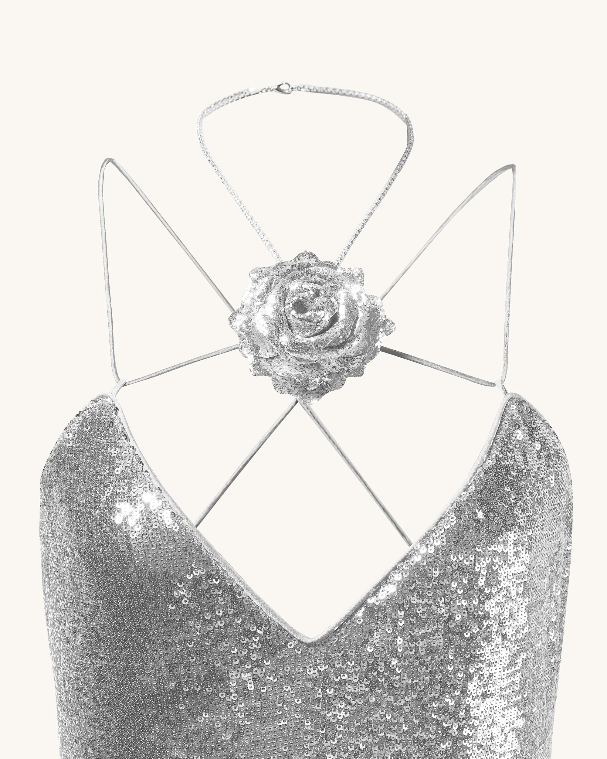 Heisey Silver Sequinned Rosette Maxi Dress - Silver - Image 5