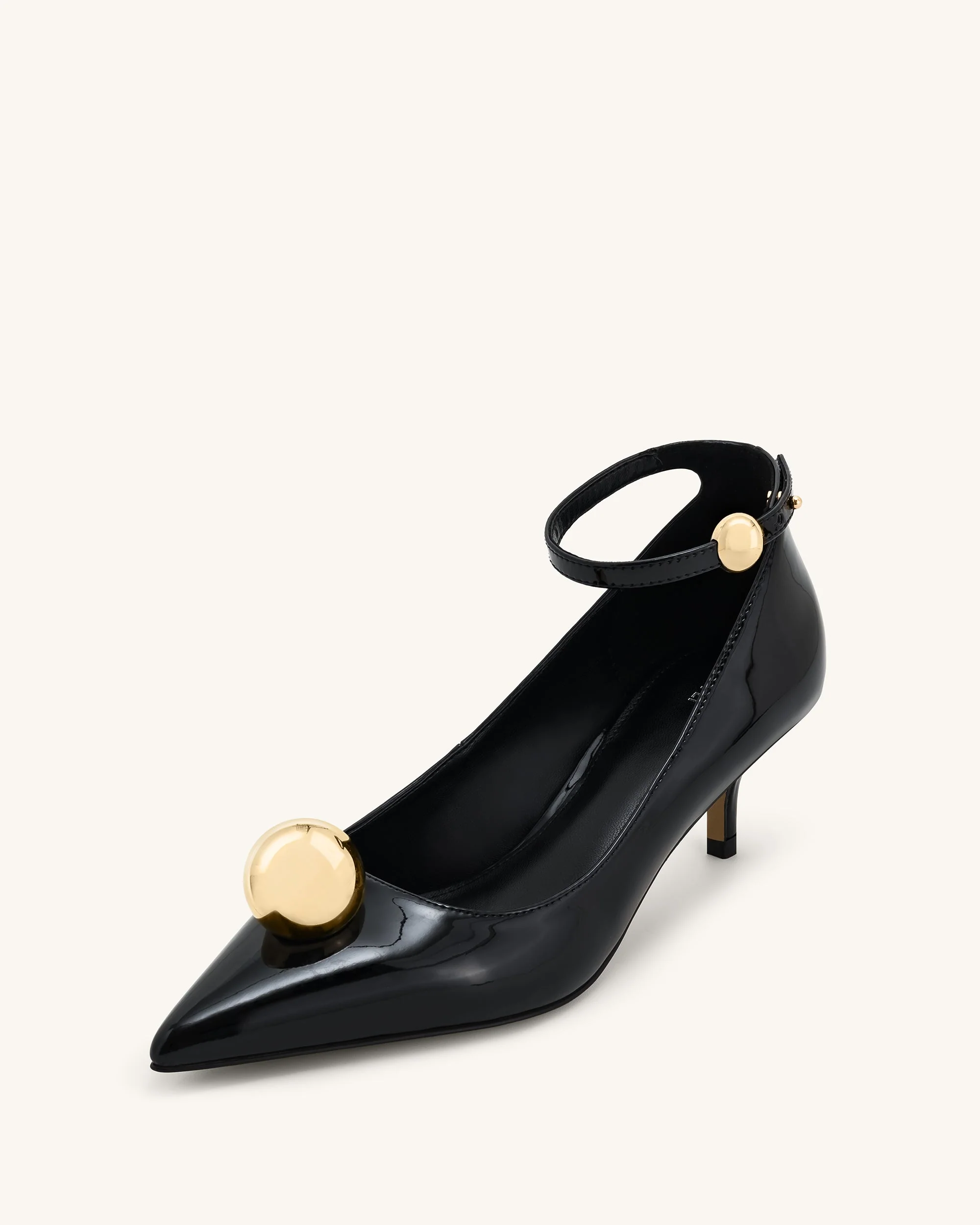 Jewel Buckle Kitten Heels Pumps-Black - Image 5